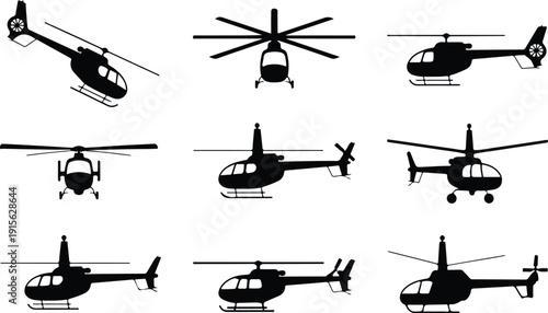 Helicopter Flying Icon Isolated Vector Modern Helicopter Silhouette Icon Vector Pack