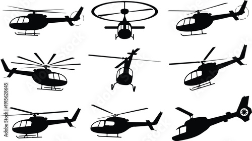 Helicopter Flying Icon Isolated Vector Modern Helicopter Silhouette Icon Vector Pack