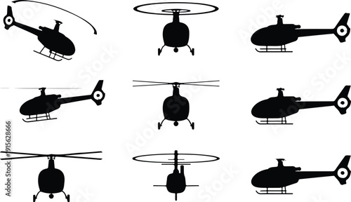 Helicopter Flying Icon Isolated Vector Modern Helicopter Silhouette Icon Vector Pack