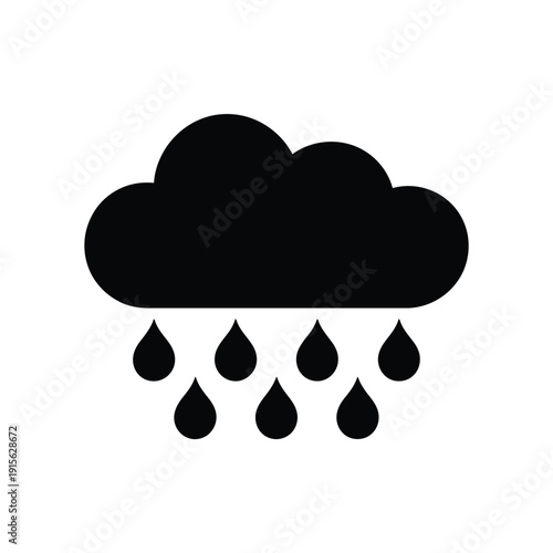 Simple black icon depicting a cloud with raindrops falling below