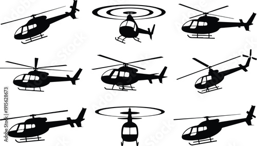 Helicopter Flying Icon Isolated Vector Modern Helicopter Silhouette Icon Vector Pack