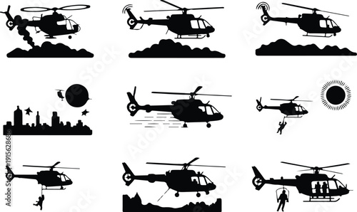 Helicopter Flying Icon Isolated Vector Modern Helicopter Silhouette Icon Vector Pack