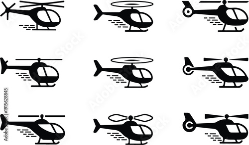 Helicopter Flying Icon Isolated Vector Modern Helicopter Silhouette Icon Vector Pack