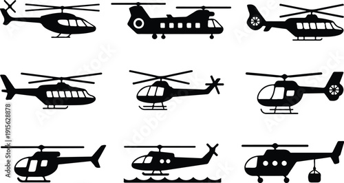 Helicopter Flying Icon Isolated Vector Modern Helicopter Silhouette Icon Vector Pack