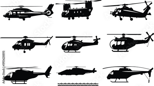 Helicopter Flying Icon Isolated Vector Modern Helicopter Silhouette Icon Vector Pack
