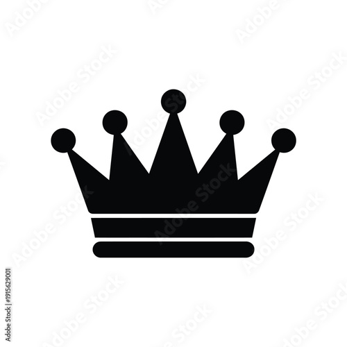 A simple black silhouette of a regal crown with five points