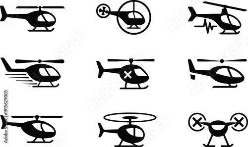 Helicopter Flying Icon Isolated Vector Modern Helicopter Silhouette Icon Vector Pack