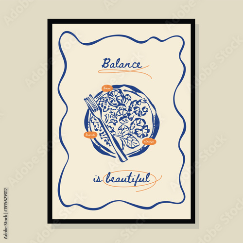 Sketch-style vector salad doodles with a motivational slogan in a poster frame. Perfect for print, cards, postcards, branding, and logos.