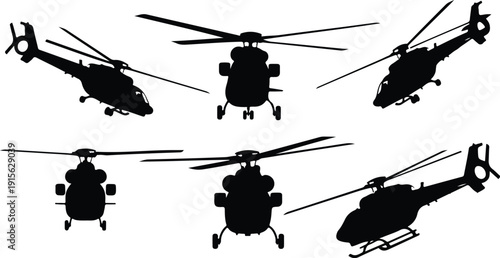 Helicopter Flying Icon Isolated Vector Modern Helicopter Silhouette Icon Vector Pack
