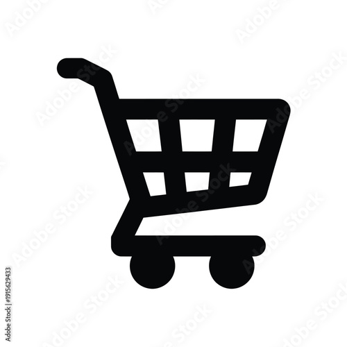 Simple black silhouette of a shopping cart on a white background