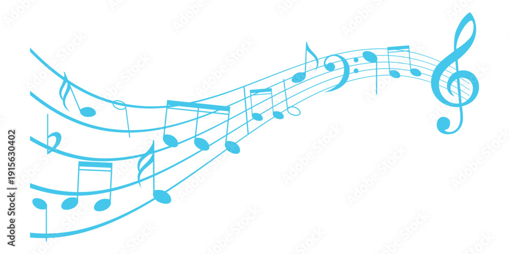 Obraz premium blue musical notes melody on white background.vector illustration of blue colored sheet music - musical notes melody .
