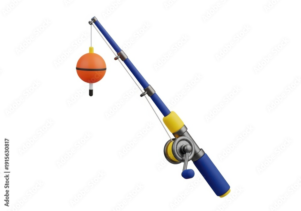 Fototapeta premium Blue fishing rod with orange bobber isolated on white background
