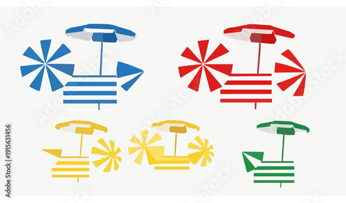 Summer striped beach umbrellas decorative banner set flat vector illustration