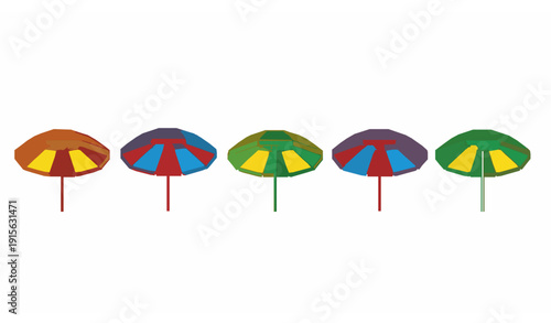 Colorful striped beach parasol horizontal banner template flat vector isolated