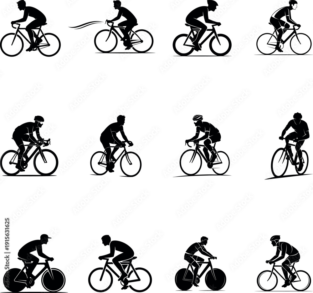Obraz premium Cycling motion sequence of a person riding a bicycle
