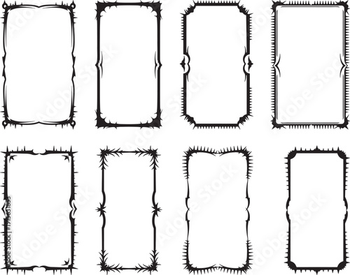 Ornamental black spiky frames set, vintage gothic borders, thorn border frames collection