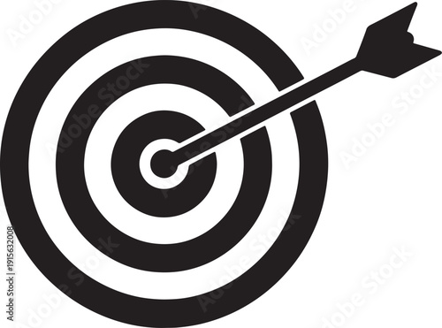 Black and white target with arrow hitting bullseye also transparent background dartboard archery