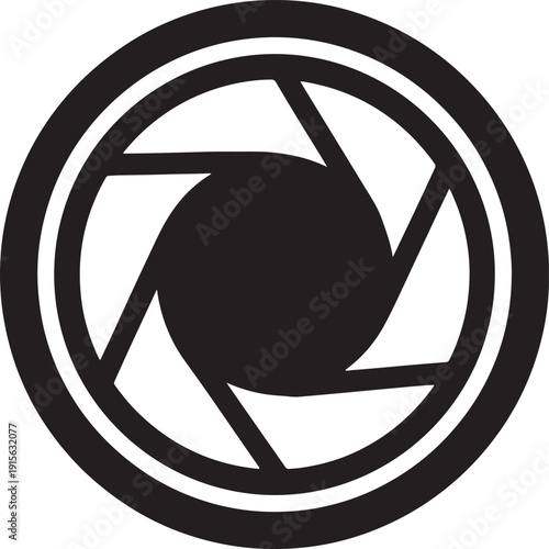 Black camera aperture diaphragm symbol with six blades also transparent background camera lens black and white