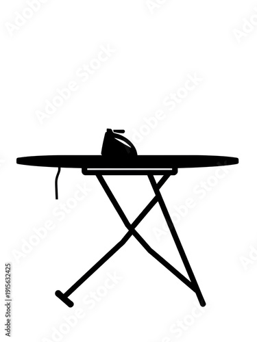 A black silhouette icon showing a standard ironing board with its legs folded out, ready for use