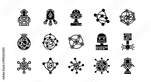 black and white science icons set