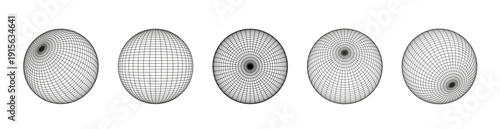 3D wireframe globe with grid lines showing latitude and longitude on white background PNG. Earth sphere vector illustration for global network concepts.