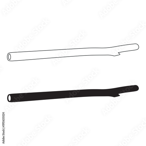 Wooden Stick Branch Silhouette Icon Set - Outline and Solid Black Vector Illustration