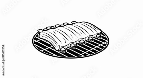 Raw ribs cooking on a circular barbecue grill