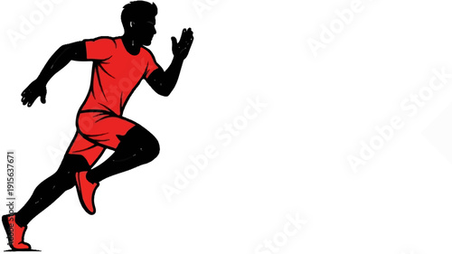 Silhouette of a male runner in mid-stride, clad in red athletic wear