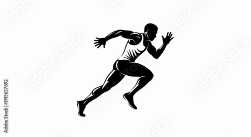 Silhouette of a male athlete sprinting with powerful stride and outstretched arms