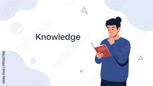 Man Reading Book, Thinking, Gaining Knowledge, Education Concept