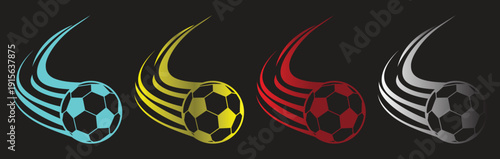 Vibrant soccer balls in motion with dynamic swirling streaks