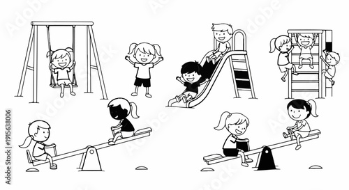 Playful children enjoying various playground activities