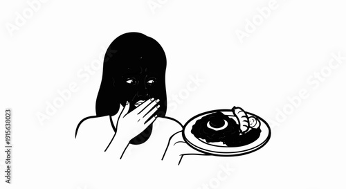 Person recoiling from a plate of food with a disgusted expression