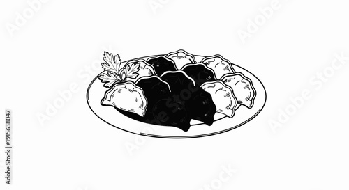 Plate of dumplings with garnish