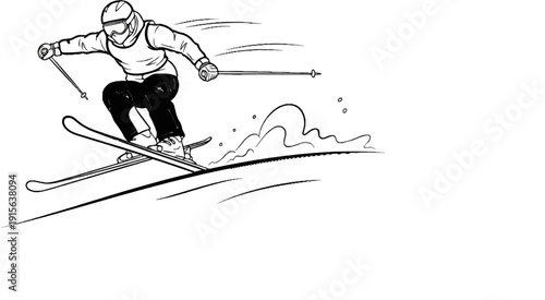 Person skiing down a snowy slope, with snow spray flying