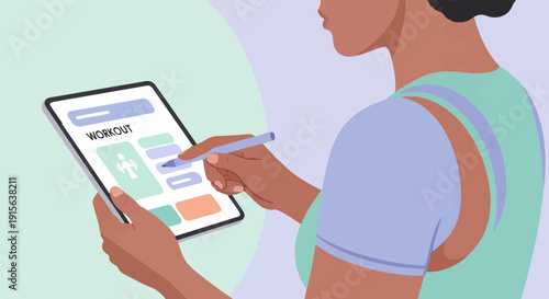 Person using tablet to plan workout