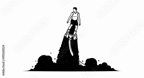 Person water jet pack flying above sea spray