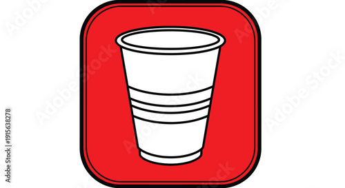 White plastic cup on red background with black outline illustration design element