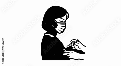 Person wearing mask receives injection from a medical professional