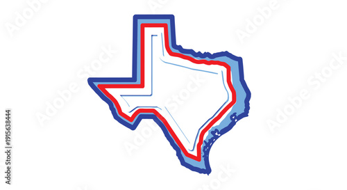 texas state outline layered with red, white, and blue colors on white background