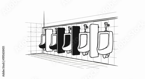 Row of urinals in a tiled public restroom