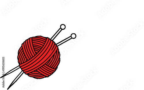 Red yarn ball with knitting needles
