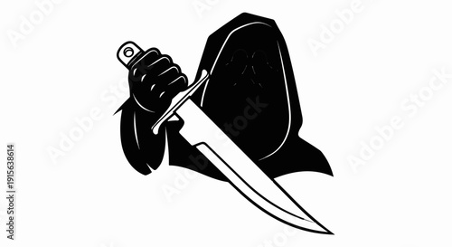 Silhouette of a hooded figure holding a large knife