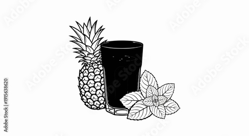 Refreshing drink with pineapple and mint