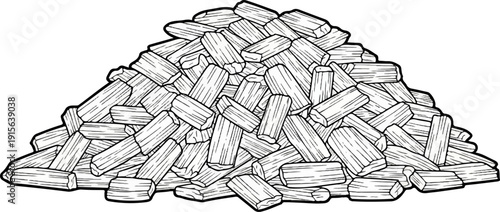 Pile of small, dry, rectangular pasta pieces with textured lines