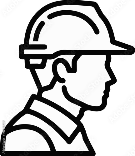 Side profile illustration of a person wearing a hard hat and safety vest