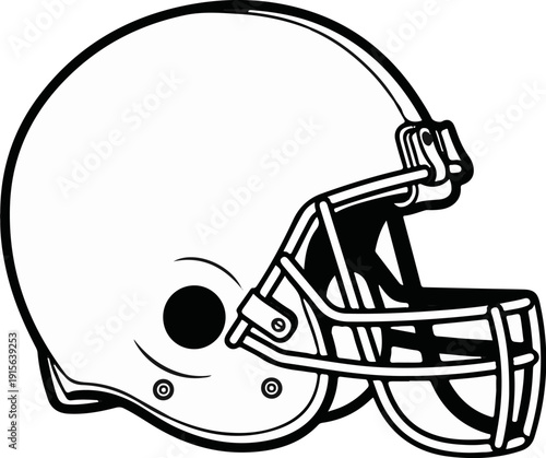 Side view of a black and white athletic helmet with a protective face mask