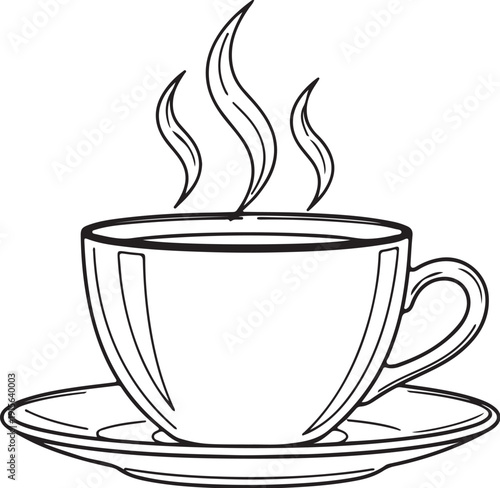 Elegant porcelain tea cup with spiral steam line illustration