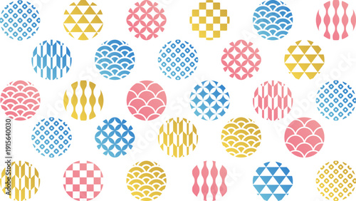 和風の背景／和柄のカラフルな丸い模様