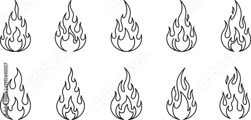 Flame silhouette vector illustration, fire icons, black burning artwork, heat symbol design, energy graphic, fire outline, flame logo, combustion element